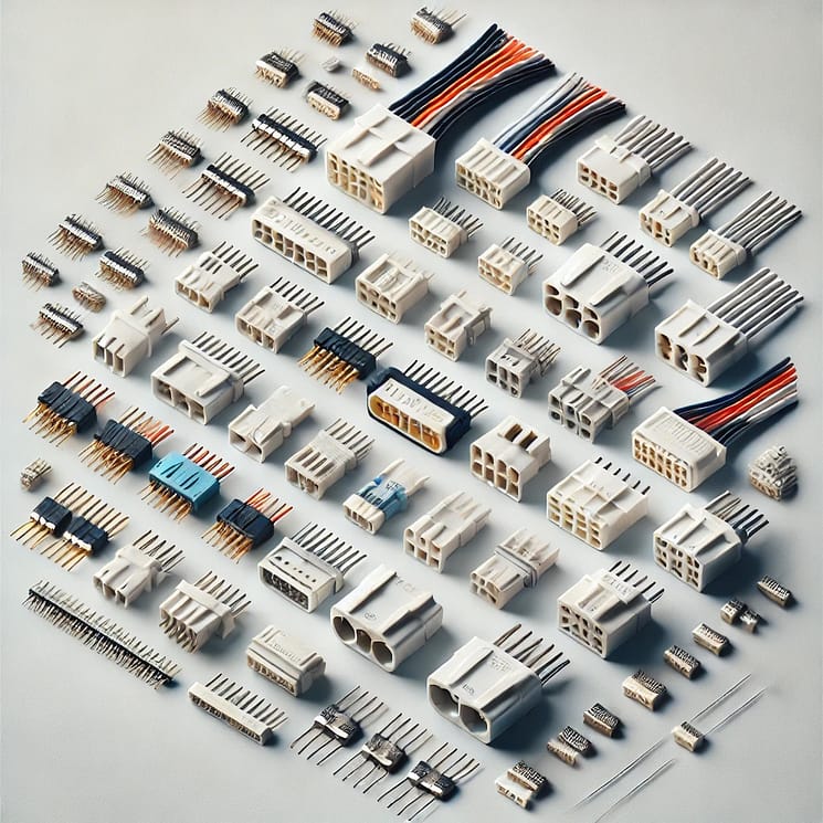 DALL·E 2024 11 29 11.46.01 A high quality image of various JST connectors displayed neatly on a clean white background. The connectors include different pin configurations and t