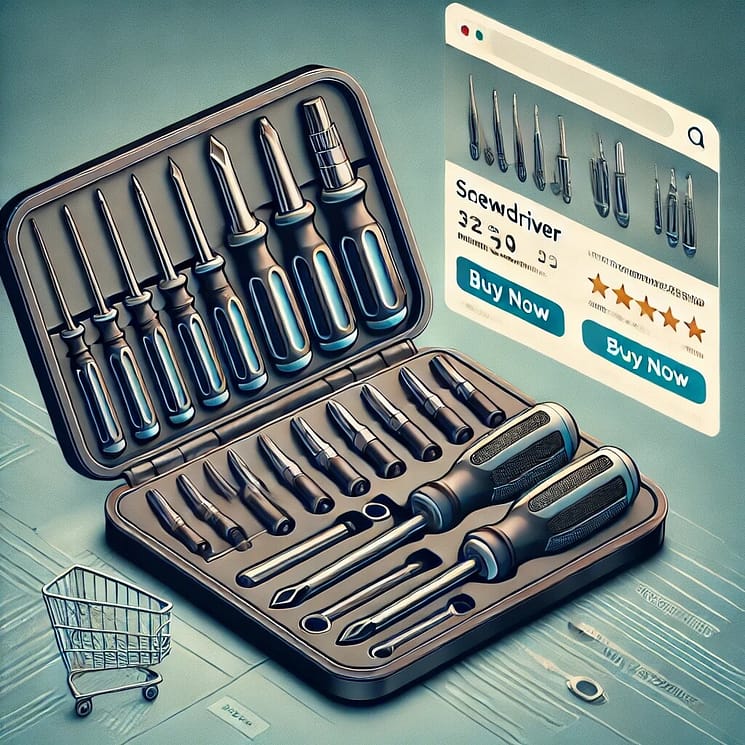 DALL·E 2024-12-27 11.45.00 - A detailed illustration of a complete screwdriver set, including flathead, Phillips, and precision screwdrivers, neatly arranged in a durable case. Th