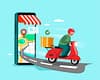 delivery staff ride motorcycles shopping concept